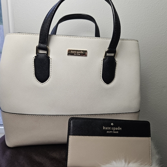 Kate Spade 2 way Tri Color Purse with Bifold Wallet Bundle